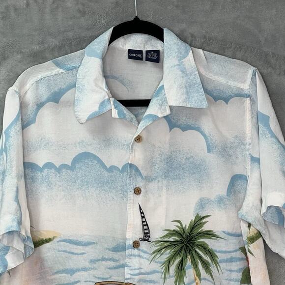 Vintage Cherokee Hawaiian Button Down Shirt Mens Sz M 90s Wooden Botton Surf‎ - Picture 3 of 15
